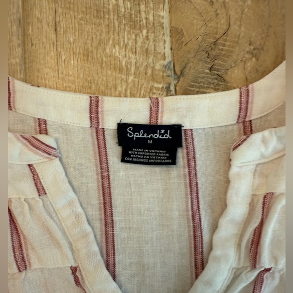 Splendid Linen White Pink Striped Blouse Women’s M Beachy Breathable Casual Top - Picture 4 of 6